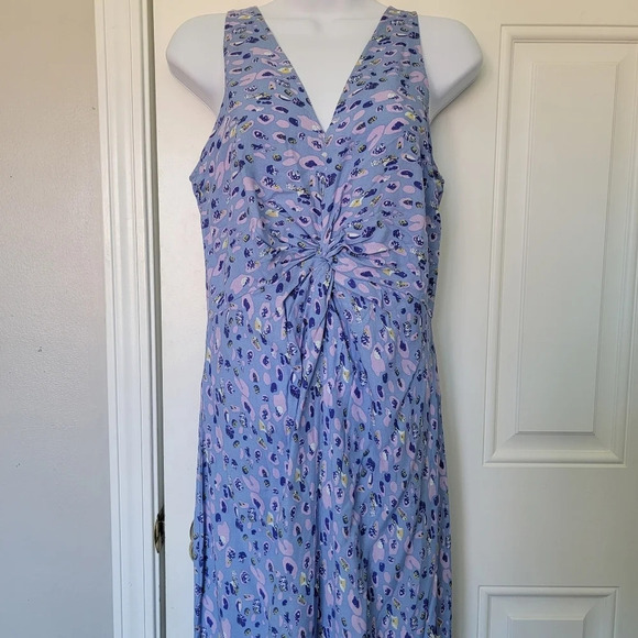 NWT YAS Y.A.S Blue Purple Cropped Jumpsuit Wide Leg Knot Front Zip Back Size 4 - Picture 3 of 14